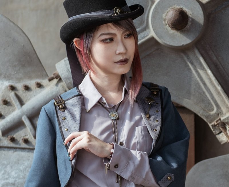 蒸汽朋克 复古 男女中性 七分袖 翻领 外搭短款 拼接 外套上衣 - 中性连帽卫衣/T 恤 - 其他人造纤维 蓝色