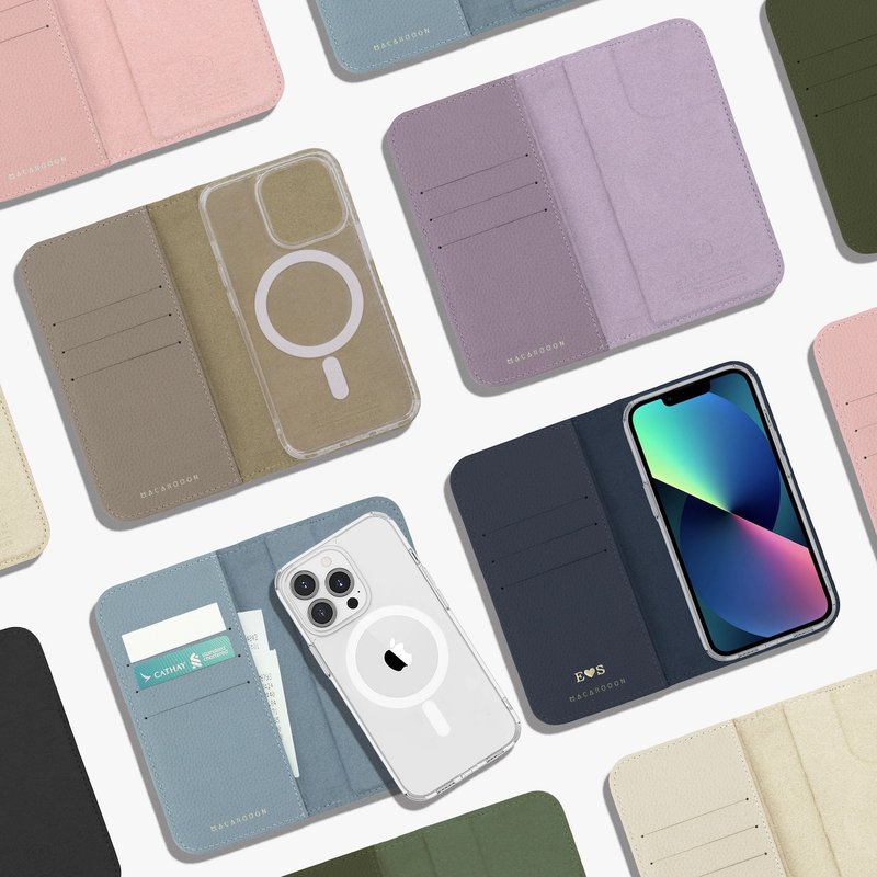 皮革MagSafe翻盖高清透明iPhone手机壳 MagSafe 银包 防摔 磁吸 - 手机壳/手机套 - 真皮 蓝色