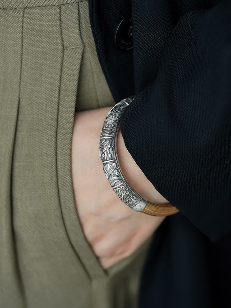 四君子未时999足银天然老药风藤手镯子张爱玲梅兰竹菊手工传承 - 手链/手环 - 纯银 