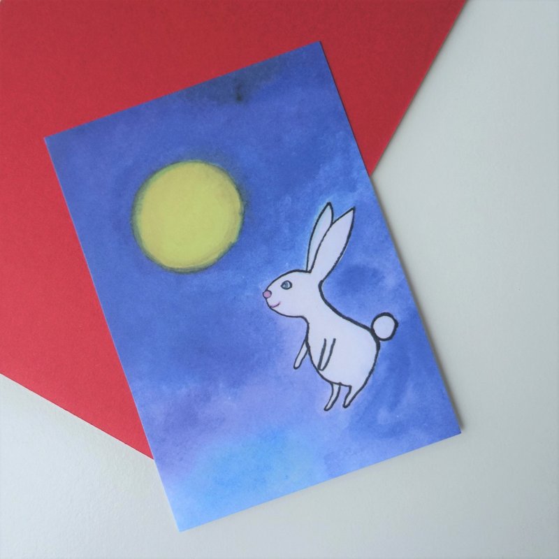 明信片 圆月白兔 之三 - 卡片/明信片 - 纸 
