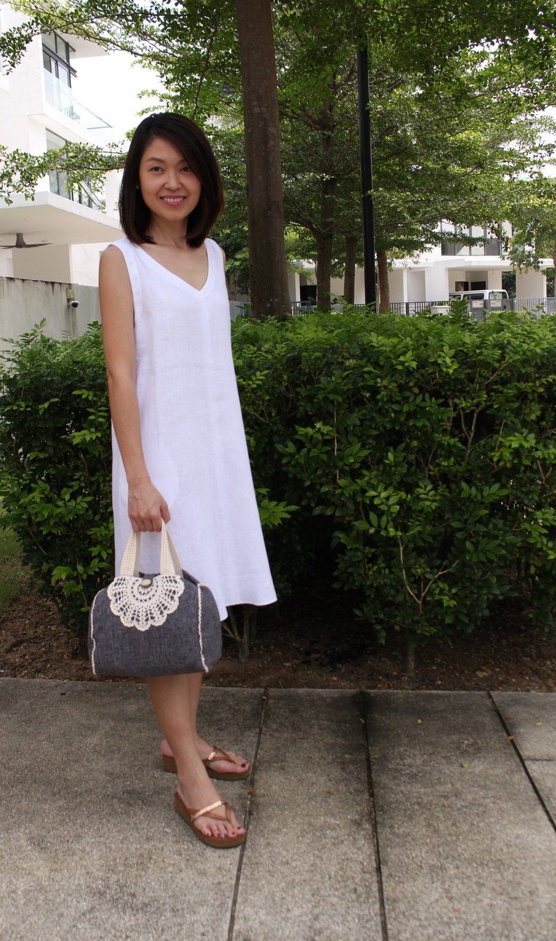 Linen Dress / Sleeveless Linen Dress / V Neckline EP-D649 - 洋装/连衣裙 - 亚麻 