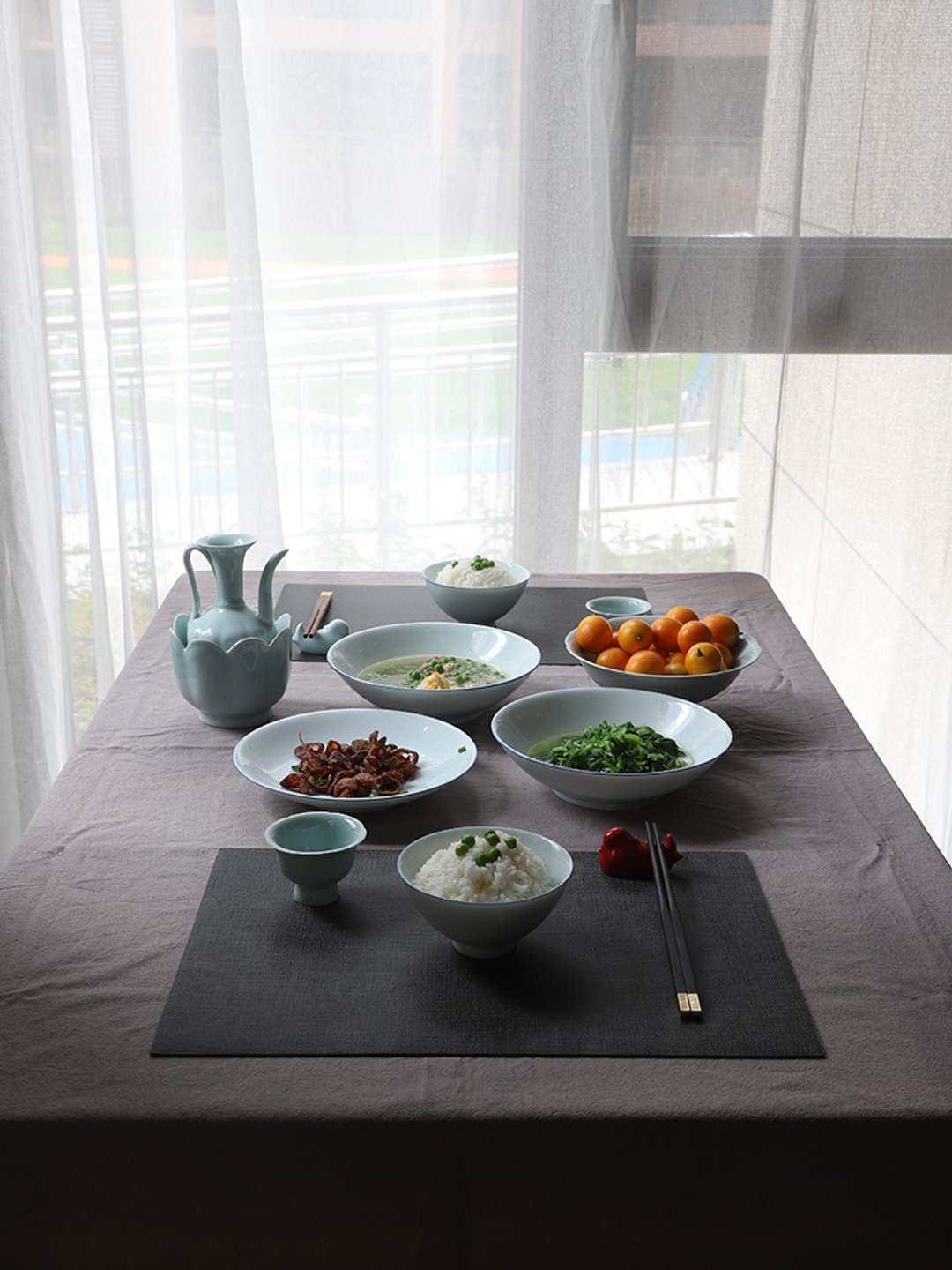蓝边影青餐具  景德镇青花蓝边碗 高温烧制 高白泥 - 盘子/餐盘/盘架 - 瓷 
