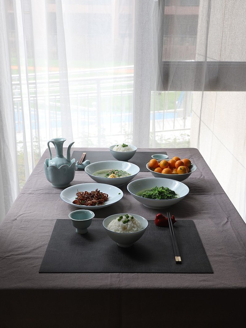蓝边影青餐具  景德镇青花蓝边碗 高温烧制 高白泥 - 盘子/餐盘/盘架 - 瓷 