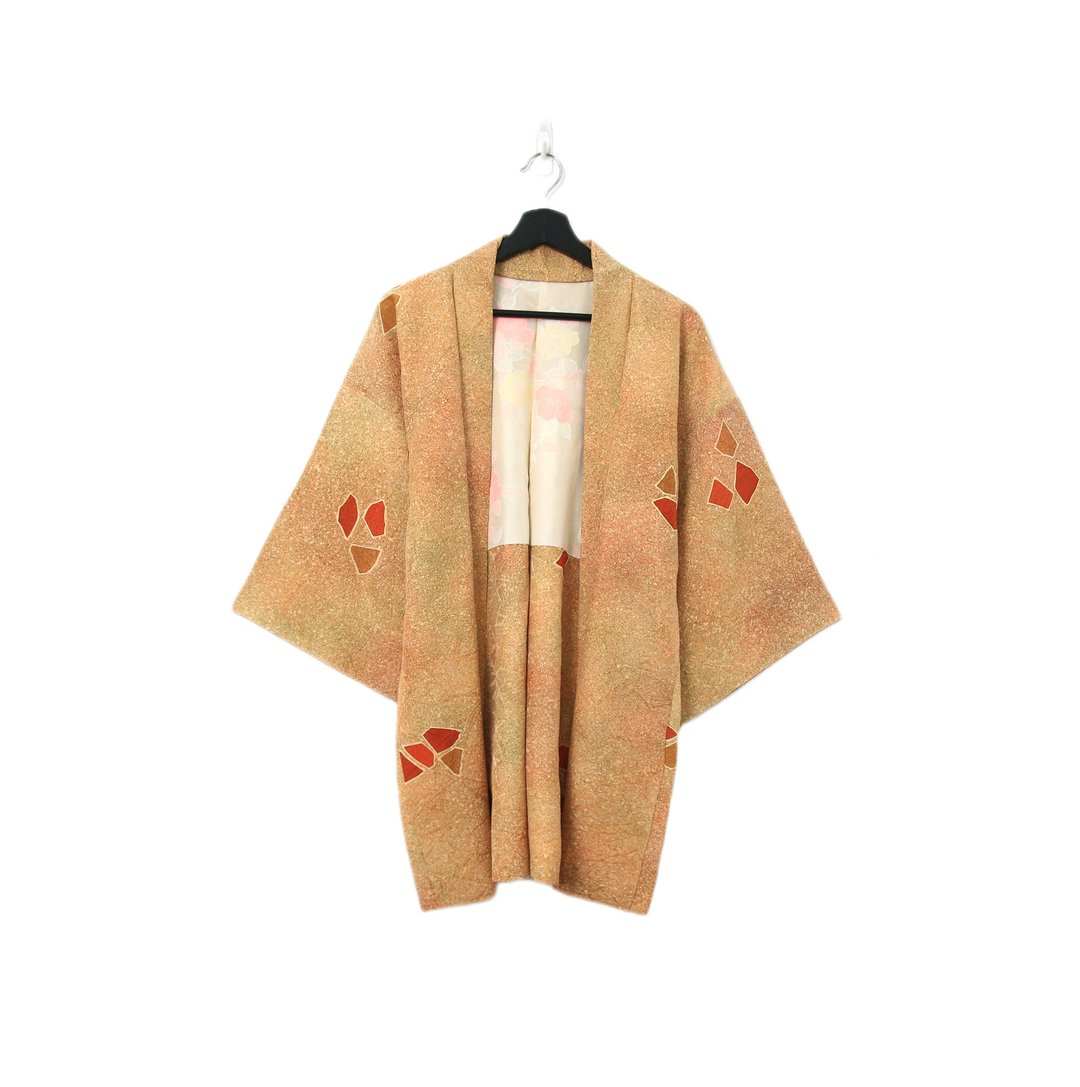 Back to Green-日本带回羽织 暖阳光辉 色块kb-75/vintage kimono - 女装休闲/机能外套 - 丝．绢 