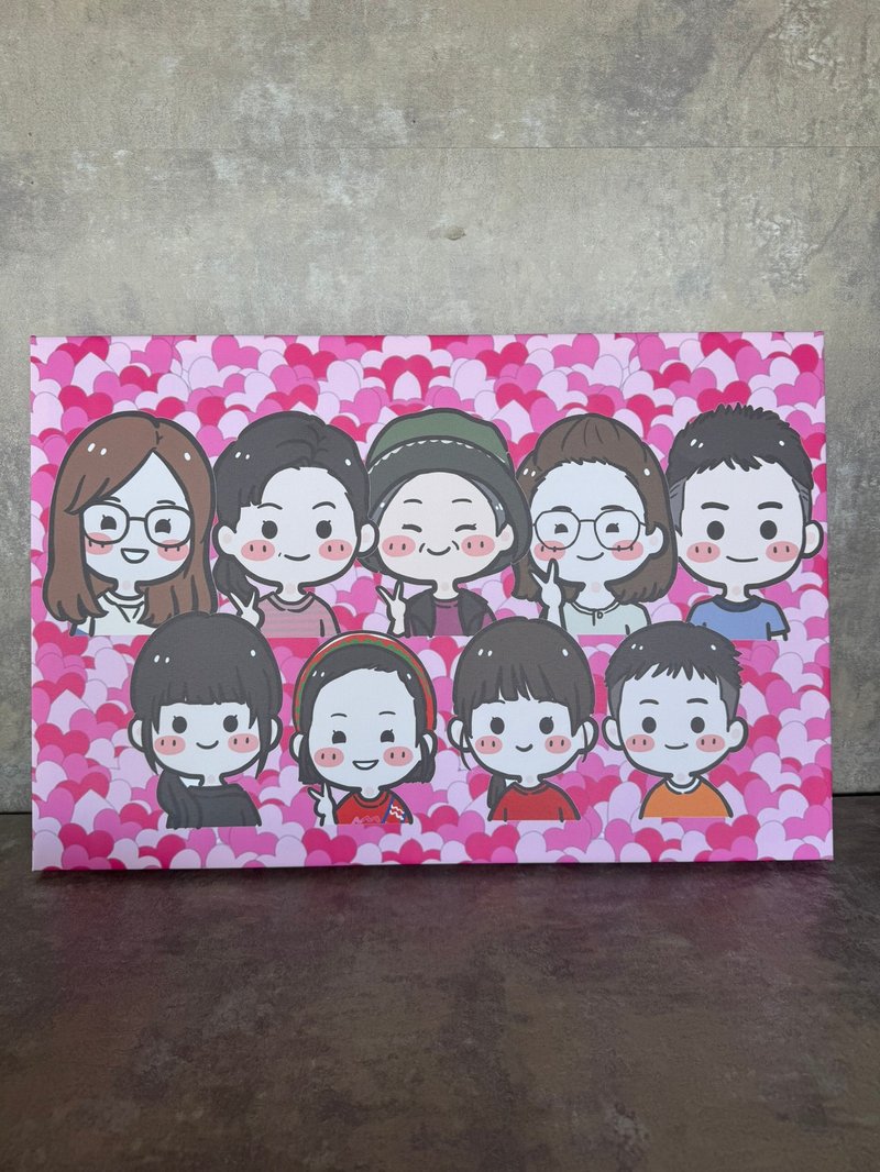 三代同堂幸福Q版画 手绘无框画 定制全家福摆饰 家人就是最大宝藏 - 摆饰 - 其他材质 咖啡色