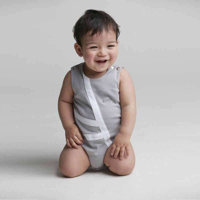 几何包屁衣(白/灰) - 其他 - 棉．麻 灰色