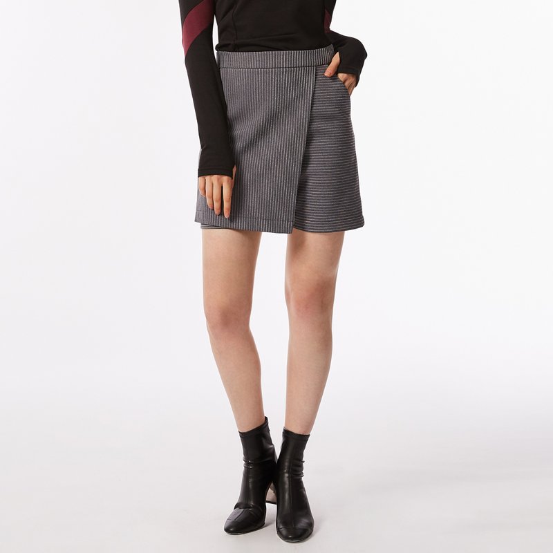 Woolmiracle 羊毛混纺直纹裤裙 - 女装长裤 - 其他材质 灰色