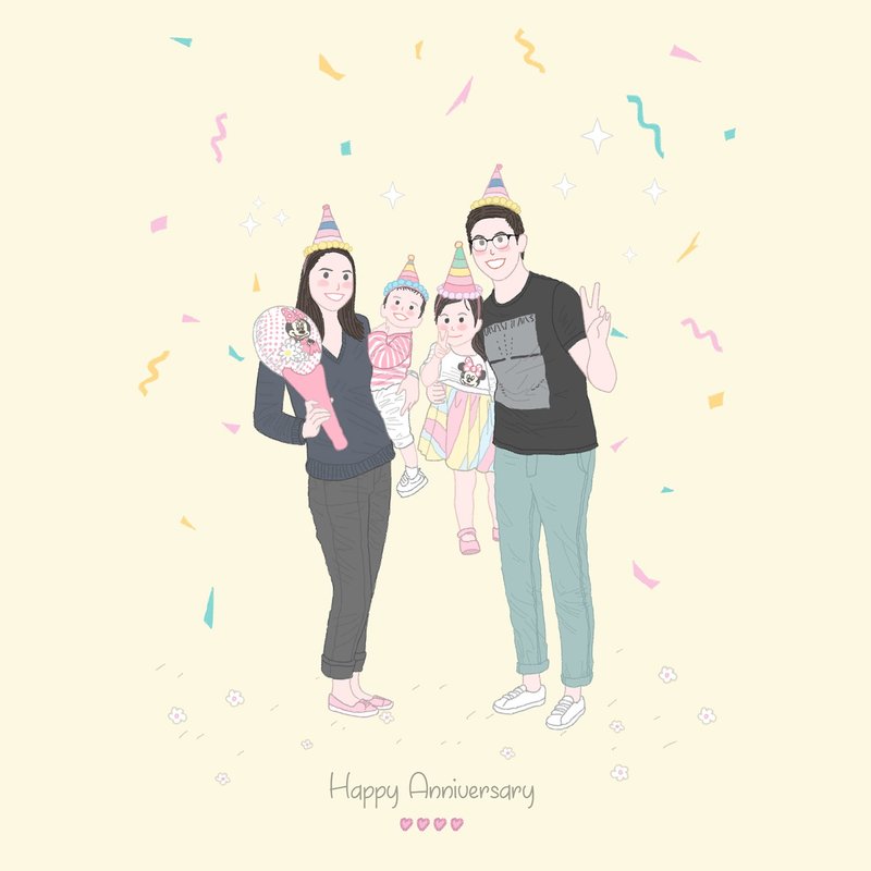 Soft copy for Custom illustraton of Family and Pets - 订制画像 - 其他材质 黄色