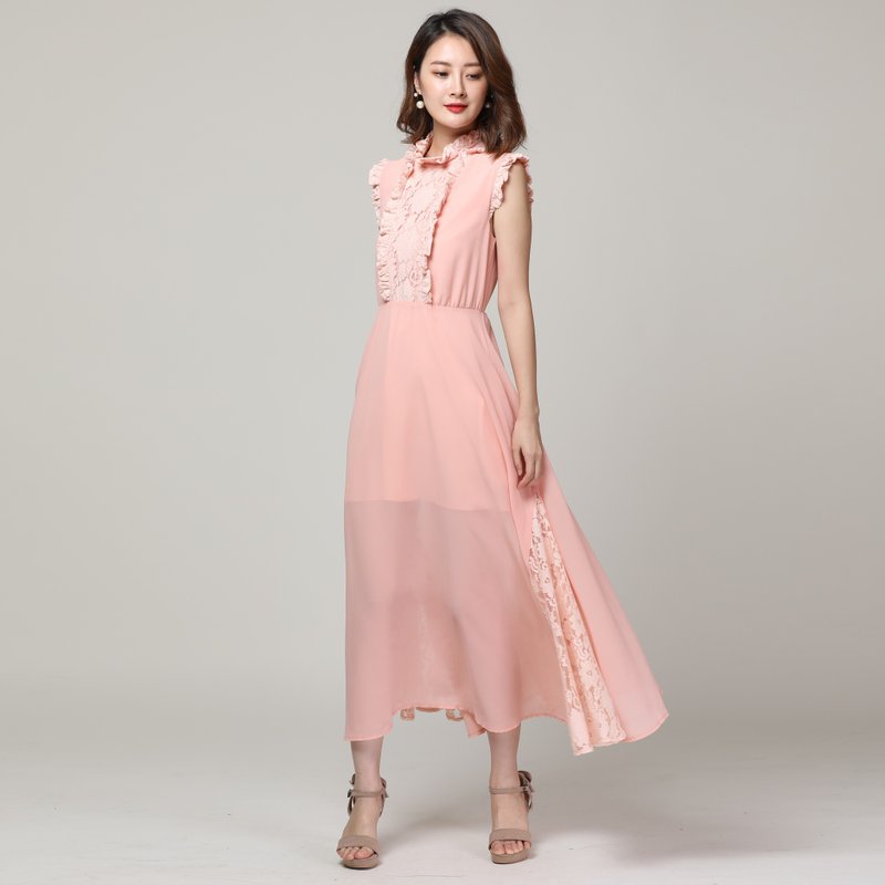 超显瘦 设计师款 少量订制【蕾丝雪纺拼接 连衣裙】长洋装 - 洋装/连衣裙 - 其他材质 