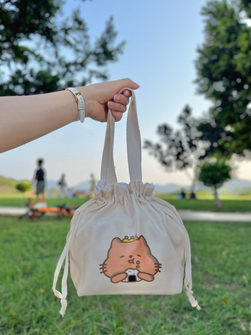 薯仔妹 小薯吃饭团饭袋 便当包 - 束口袋双肩包 - 棉．麻 白色