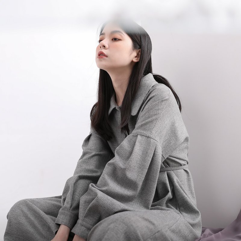 【经典原创】Peaceful_宁静法式洋装_CLD510_毛料灰 - 洋装/连衣裙 - 棉．麻 灰色