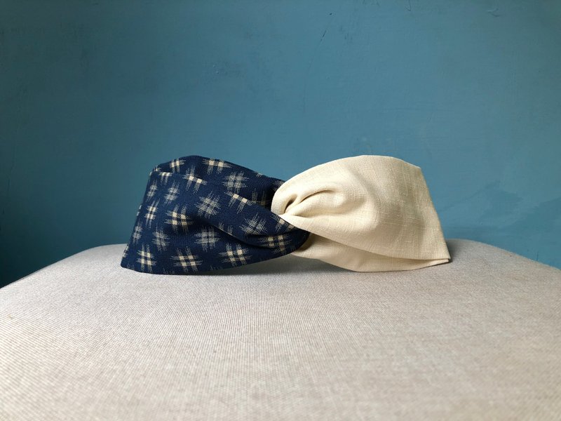 双拼发带 / 井字君 - 米白 - 发带/发箍 - 棉．麻 白色