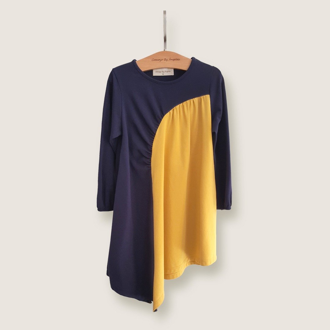 Comoyo-不规则抓皱洋装(2色) - 童装礼服/连衣裙 - 棉 