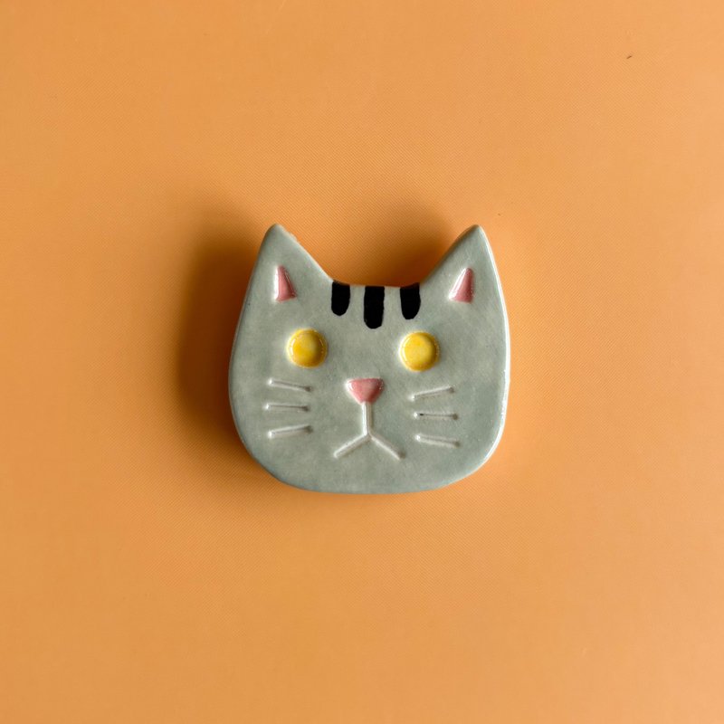 陶瓷猫磁铁 - 冰箱贴/磁贴 - 陶 灰色