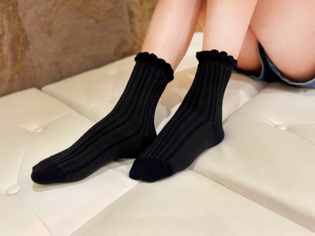 层层叠叠推推袜-棉袜 中筒袜 袜子 鞋履袜品 sock 女袜 推推 靴下 - 袜子 - 棉．麻 蓝色