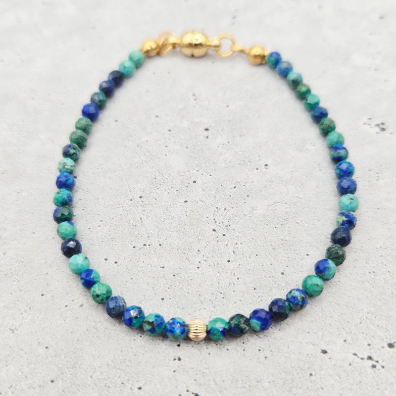 【日本制】14kgf・蓝铜矿细致手链，手残党也能安心、零压力一触即成配戴 - 手链/手环 - 宝石 蓝色