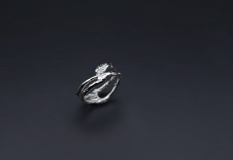 植物系列-单叶子树枝925银戒 - 戒指 - 纯银 绿色