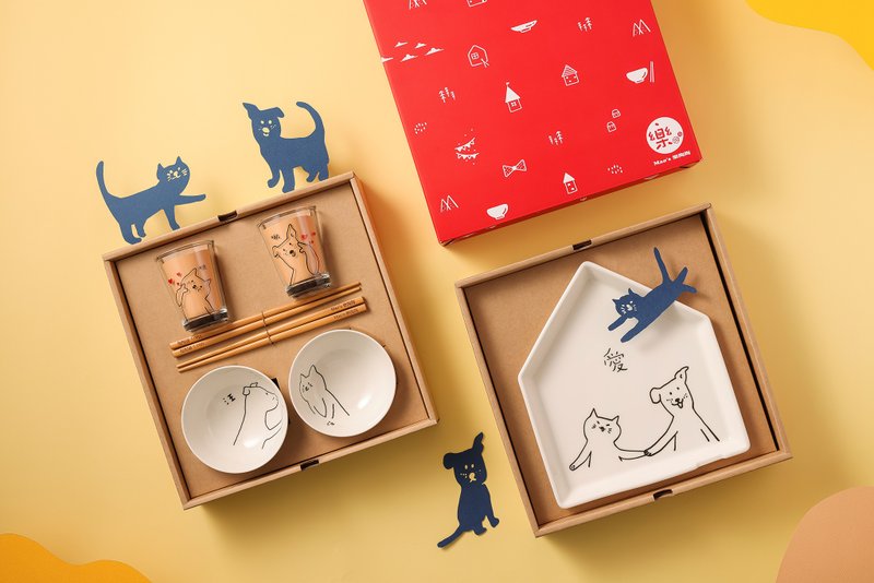 【李瑾伦联名 公益计划】爱猫爱狗大房子餐盘双层礼盒组 - 盘子/餐盘/盘架 - 瓷 多色