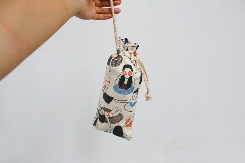 帆布水壶袋 | 束口袋 | 游泳女孩 - 其他 - 棉．麻 