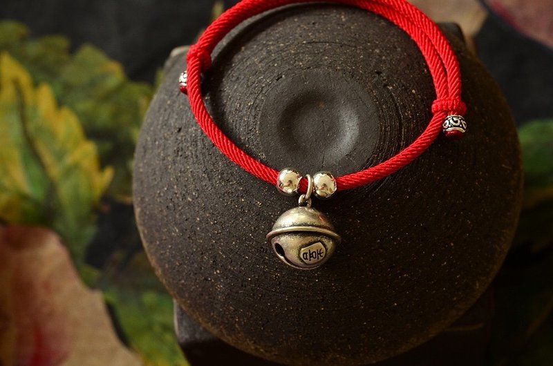 手工纯银喜乐铃铛设计编织红色手绳 - 手链/手环 - 纯银 银色