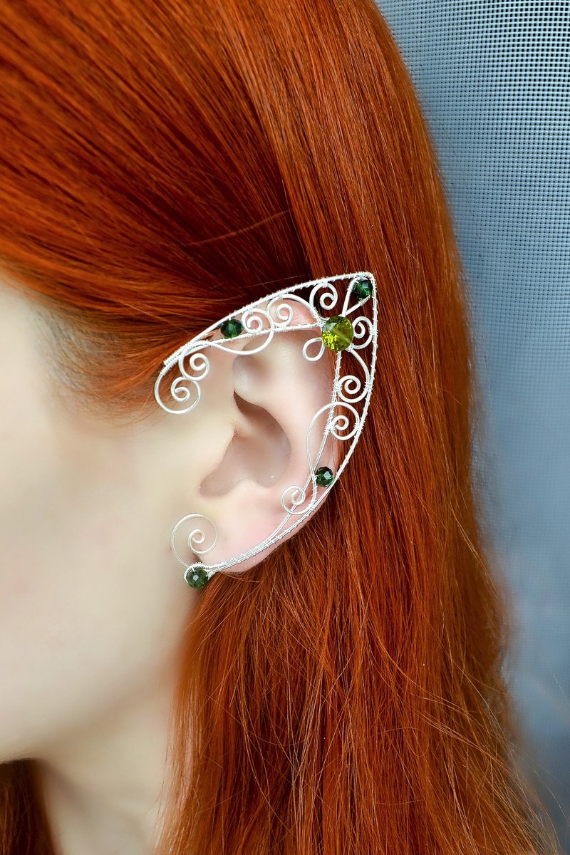 Elf ear cuffs no piercing, elf ears - 耳环/耳夹 - 铜/黄铜 绿色