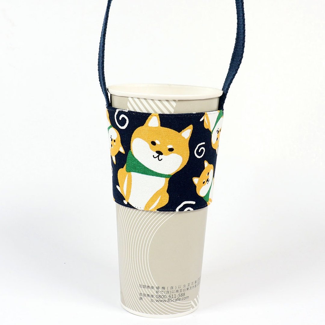 饮料杯套 环保杯套 提袋- 柴犬 (蓝) - 随行杯提袋/水壶袋 - 棉 蓝色