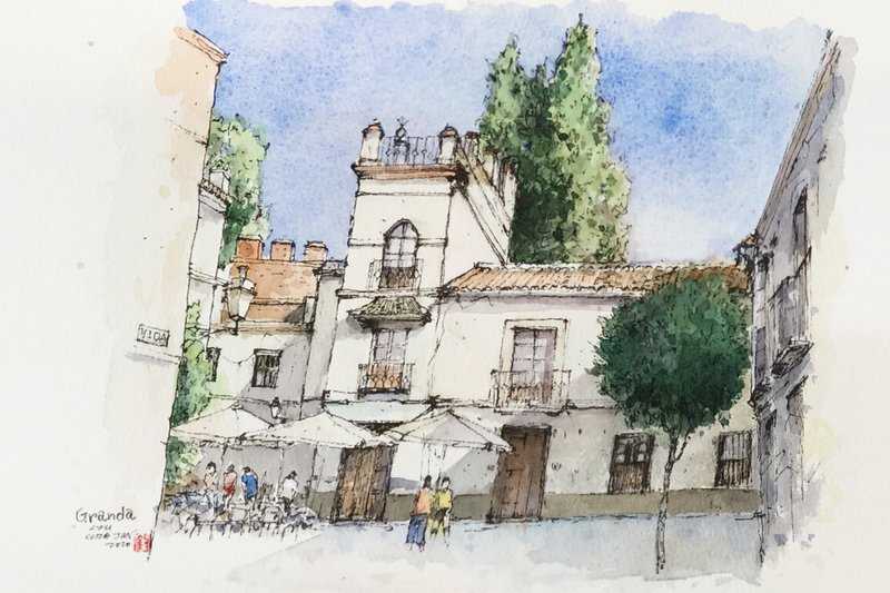 西班牙 格拉那达/手绘水彩原作/含木框 - 海报/装饰画/版画 - 纸 咖啡色