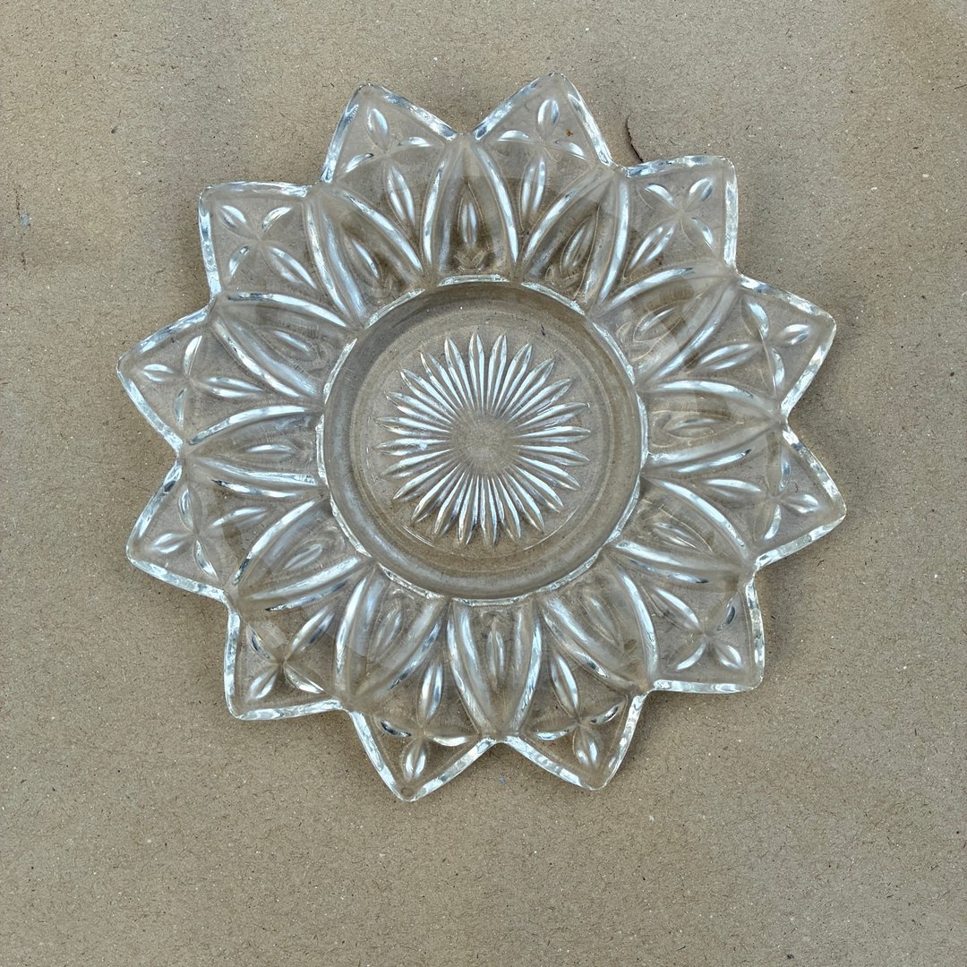 复古 Federal Glass PETAL CLEAR 星芒甜点盘 五件组 中古时期 19 - 盘子/餐盘/盘架 - 玻璃 白色