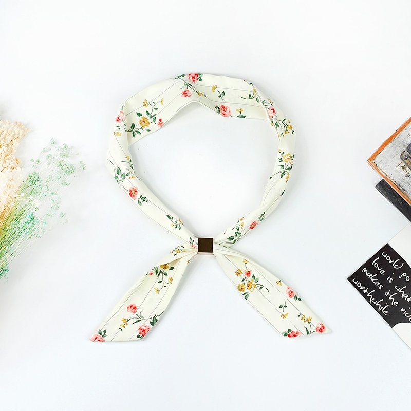 小牛村 手工小领巾 发带 轻薄丝巾 气质条纹【纸白花语】 AS-41 - 丝巾 - 丝．绢 白色