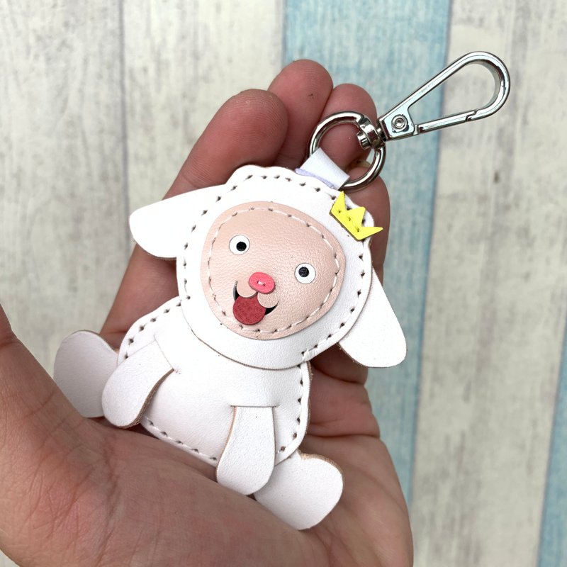疗愈小物 白色 可爱 小绵羊 纯手工缝制 钥匙扣 小尺寸 - 钥匙链/钥匙包 - 真皮 白色