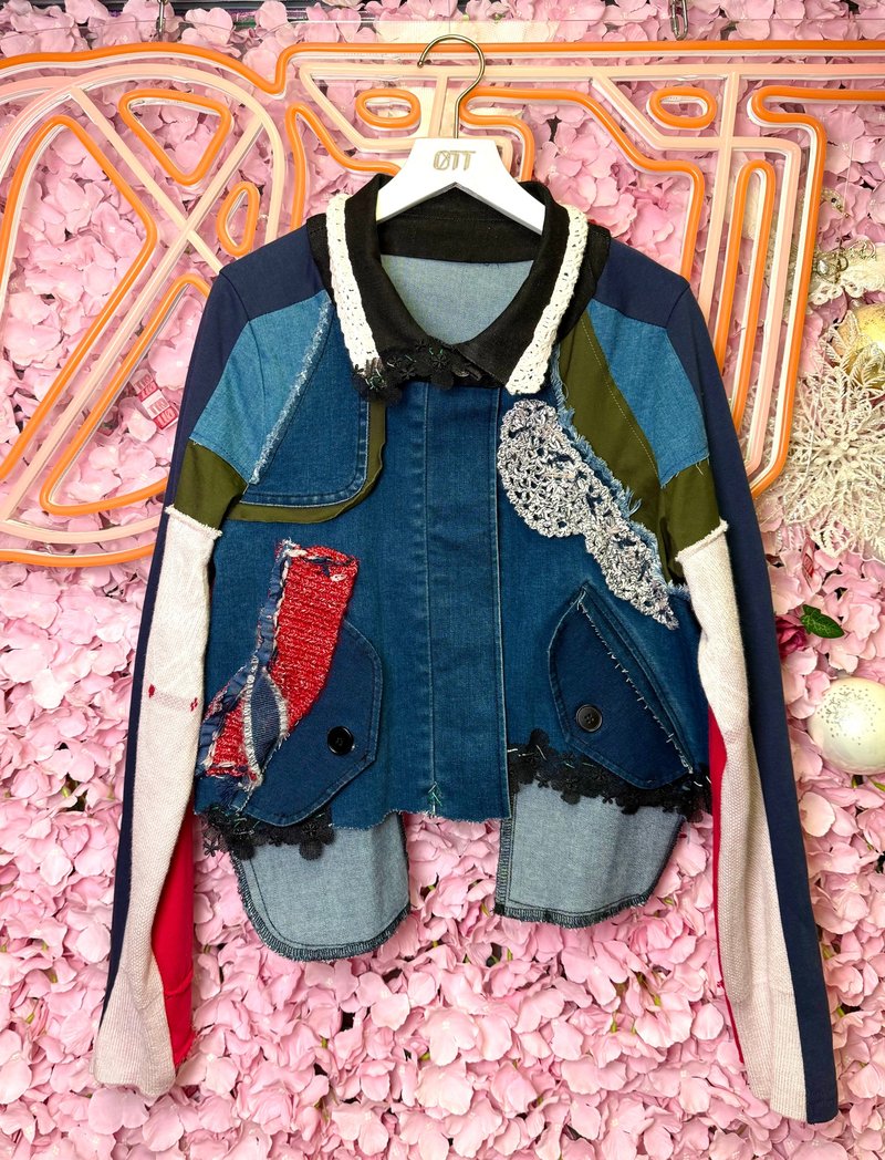 OTT独一无二•Unique日系清新系手钩Jacquard牛仔拼布手绣外套 - 女装西装外套/风衣 - 棉．麻 多色