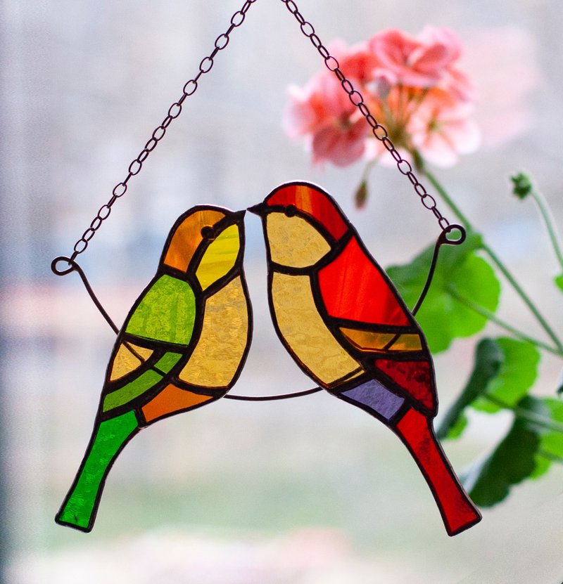 捕日者天堂鸟。 彩色玻璃两只鸟 - 墙贴/壁贴 - 玻璃 多色