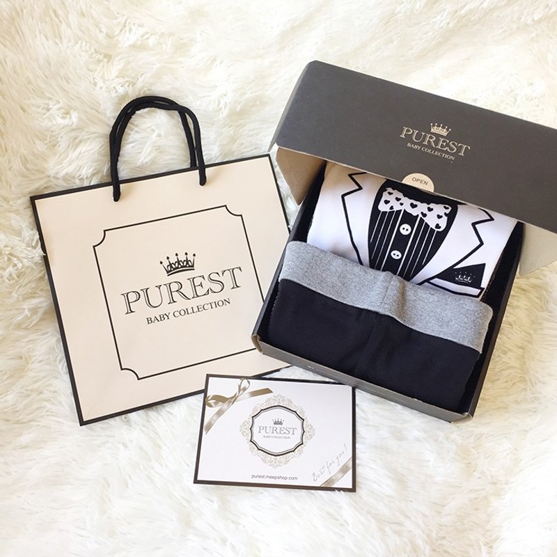 PUREST 小绅士全副武装 白西装 宝宝弥月礼盒组 婴儿 新生儿 送礼 - 满月礼盒 - 棉．麻 