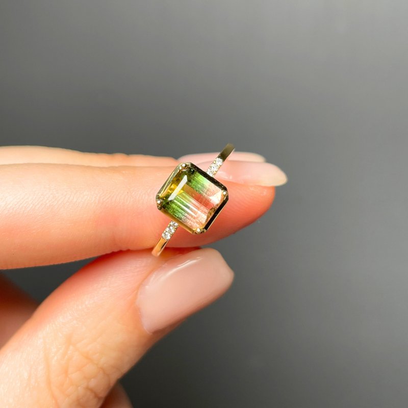 The Fusion - 天然西瓜双色碧玺(1.28ct ) 18k黄金钻戒 - 戒指 - 贵金属 