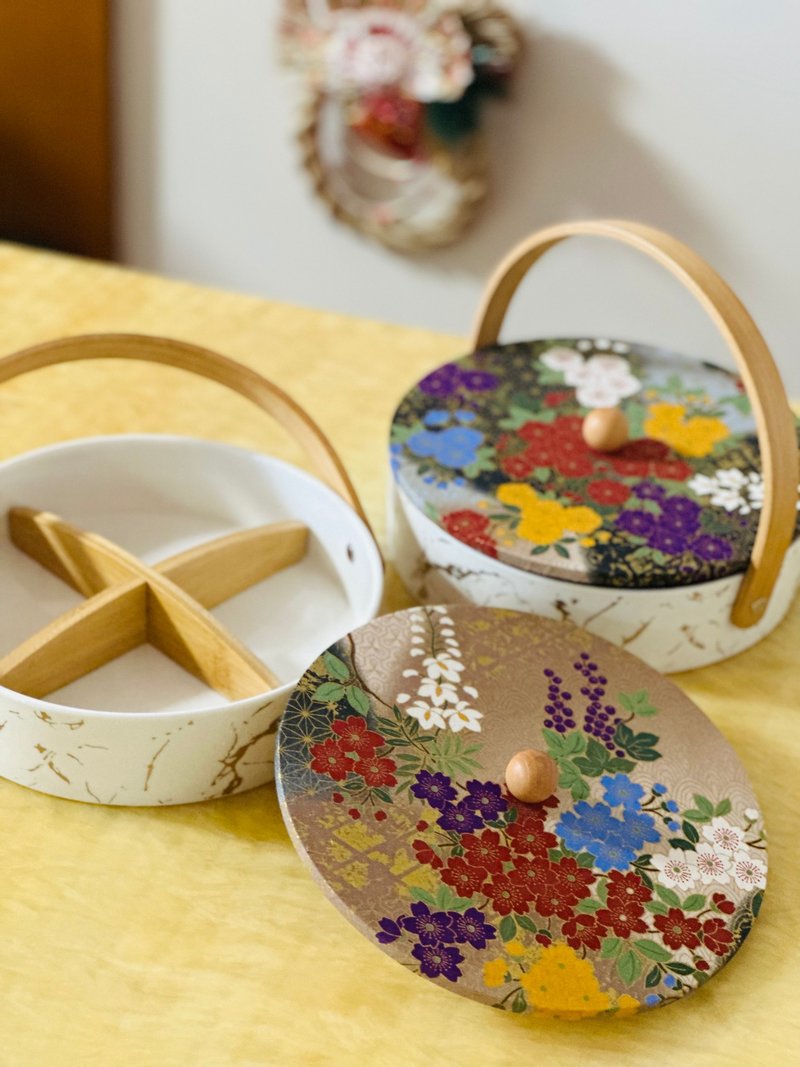 黑金/ 香槟金繁花新年全盒/糖果盒 - 置物架/篮子 - 瓷 金色