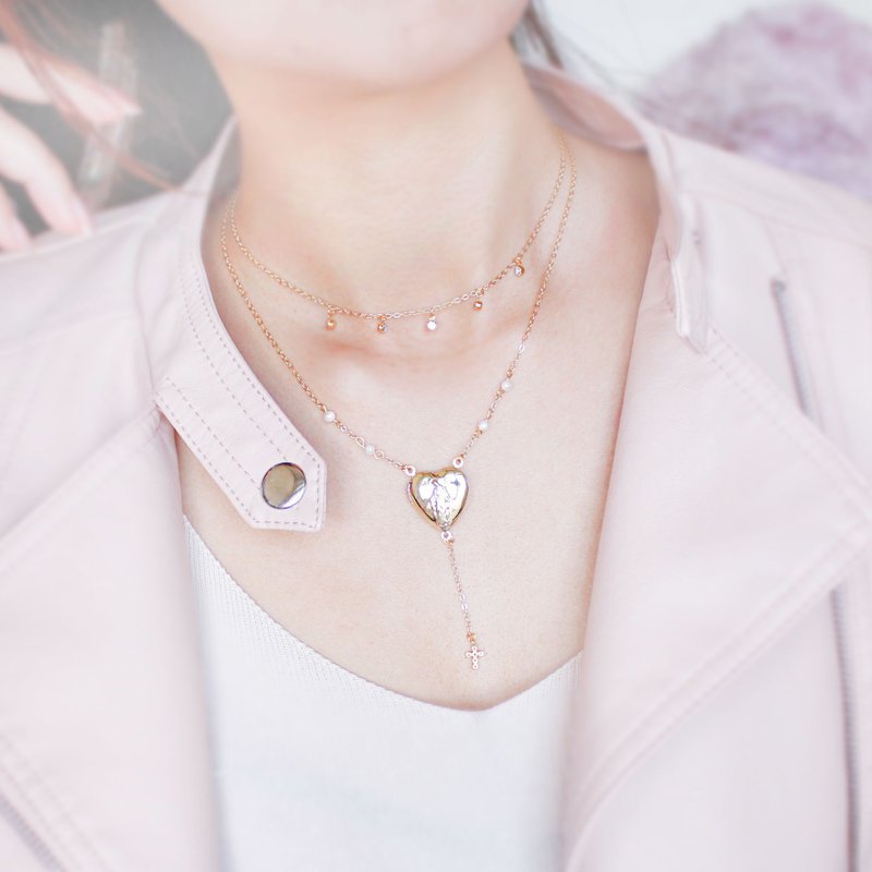 Giftest 淡水珍珠 / 宝盒 十字架基督教爱心饰品项链圣经韩国N37 - 项链 - 贵金属 金色