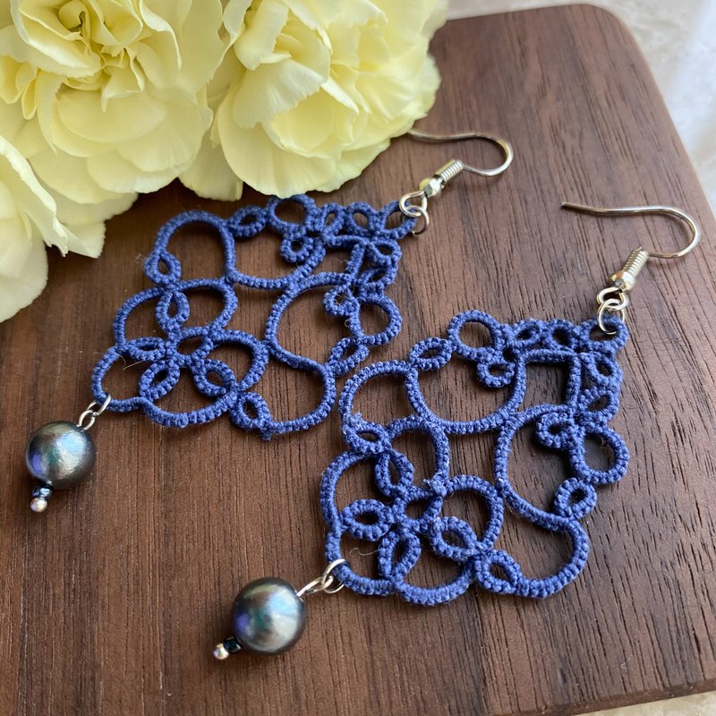 精致蓝色梭织耳环 梭织 - 耳环/耳夹 - 绣线 蓝色