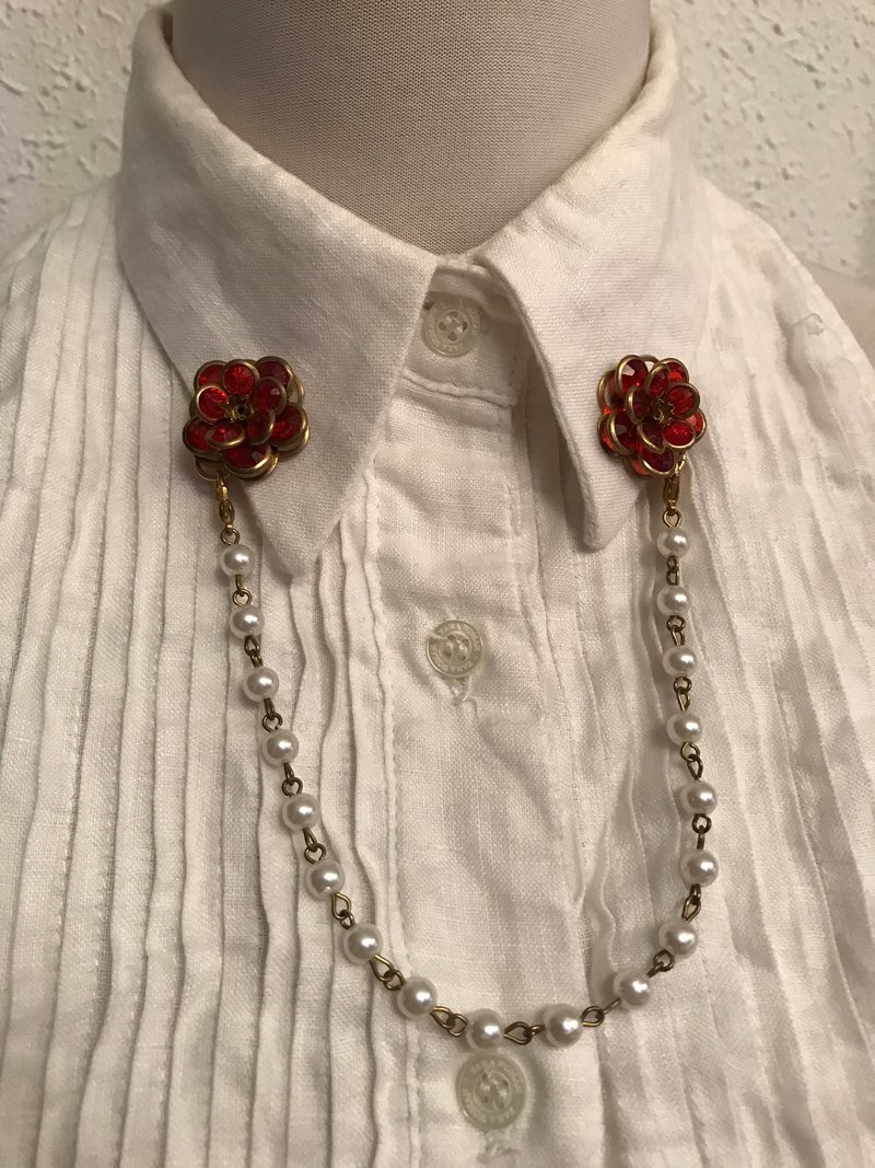 复古两用领夹及耳环夹 - 耳环/耳夹 - 塑料 红色