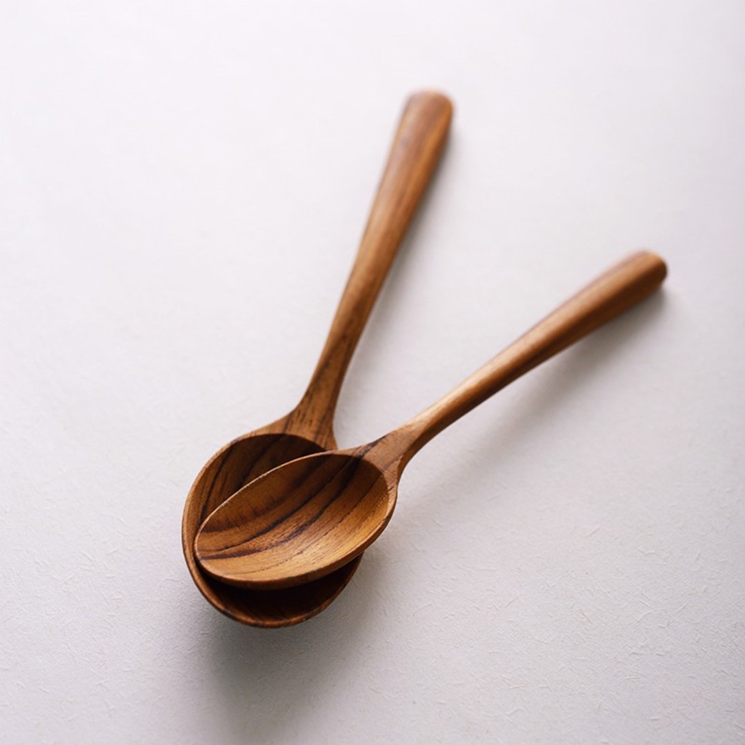 【弥新•柚木手工子母勺】 甜品勺/茶匙茶勺/ 实木调羹（一大一小） - 餐刀/叉/匙组合 - 木头 