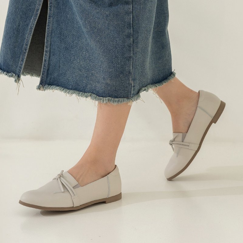 义式小领结芭蕾舞鞋-云朵优格 - 女款牛津鞋/乐福鞋 - 真皮 白色