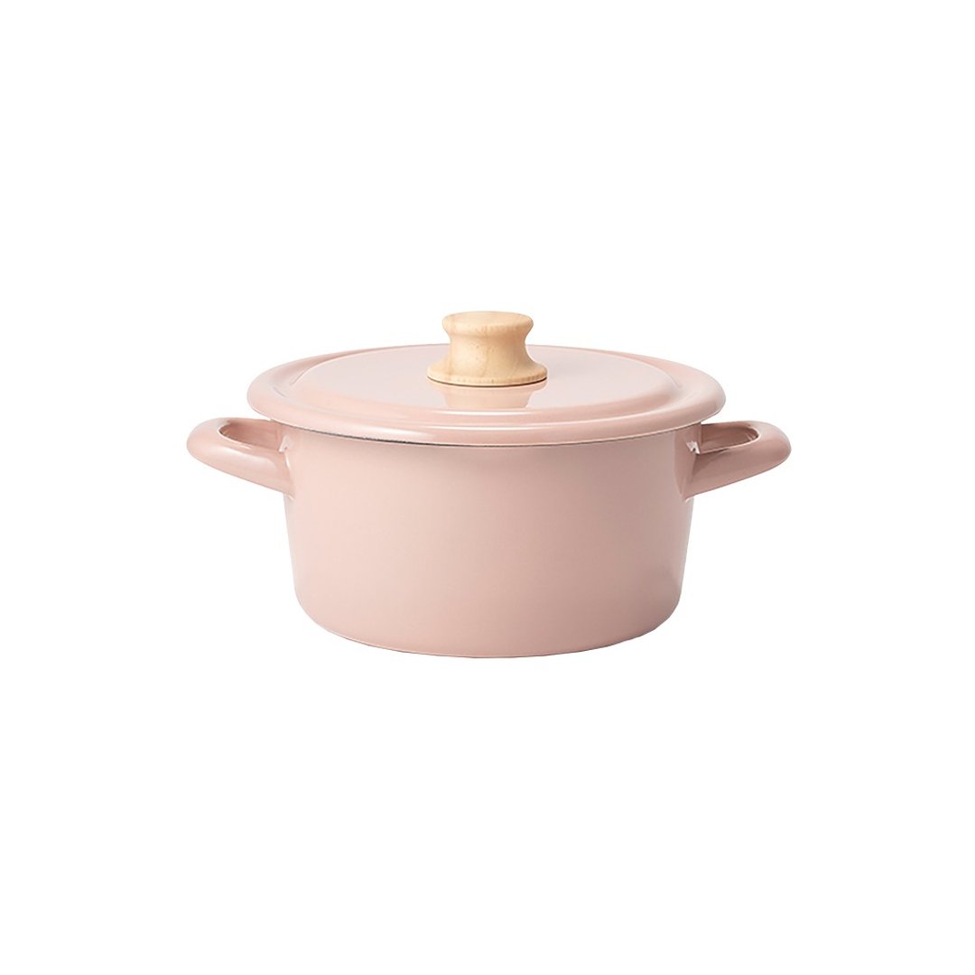 COTTON 双耳附盖珐琅砂锅 粉红色 18cm - 厨房用具 - 珐琅 粉红色