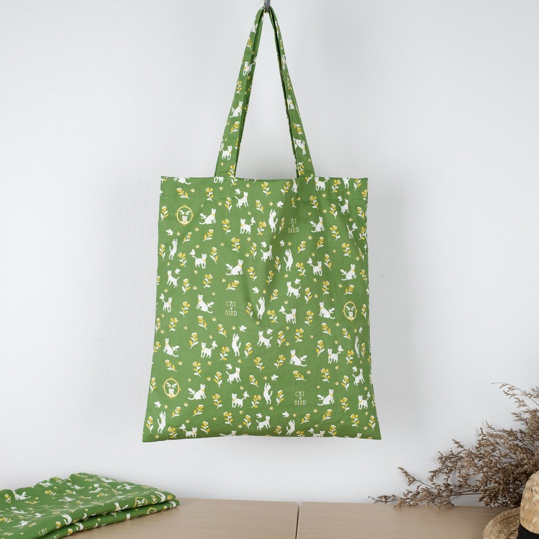 Cat & Bird Cotton Tote Bag (Limited Edition) - 侧背包/斜挎包 - 棉 绿色