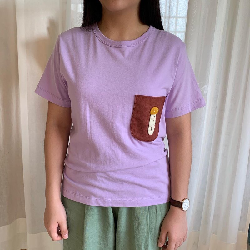 黄蘑菇短袖上衣/薰衣草紫底 - 女装 T 恤 - 棉 橘色