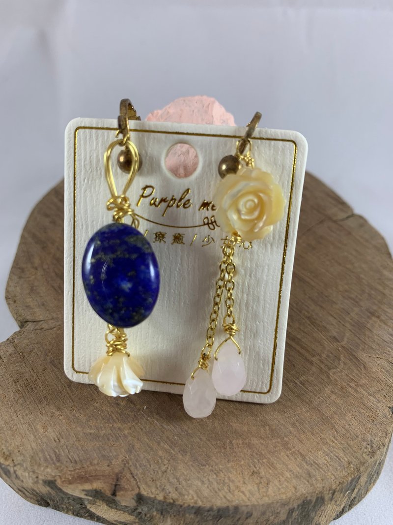 玫瑰。天然石耳环 - 耳环/耳夹 - 琉璃 白色