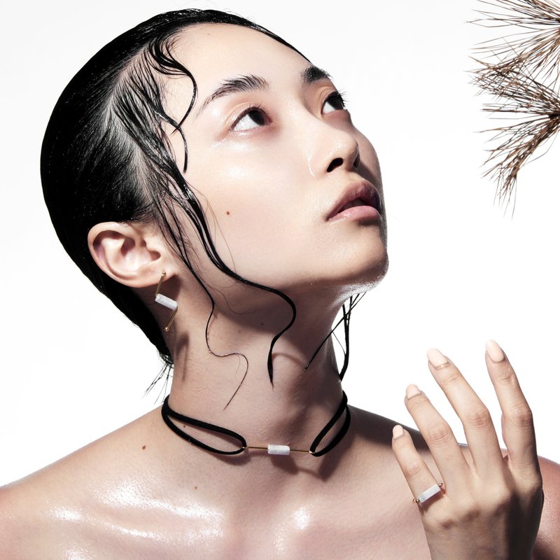 蓝纹玛瑙细绳颈链 - 金色 - 项链 - 宝石 蓝色