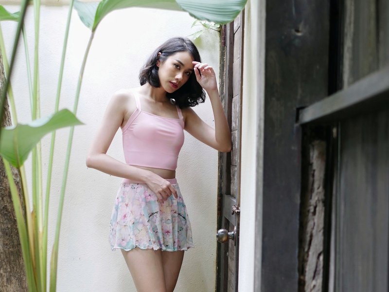 A day at the beach : pink-floral see through skirt - 女装泳衣/比基尼 - 其他材质 粉红色