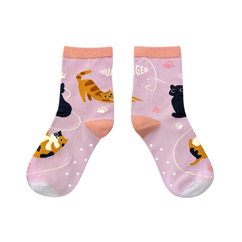 HUGGER舒适中筒棉儿童袜14-22cm 猫咪(儿童背包同款)MIT台湾制 - 袜子 - 棉．麻 橘色