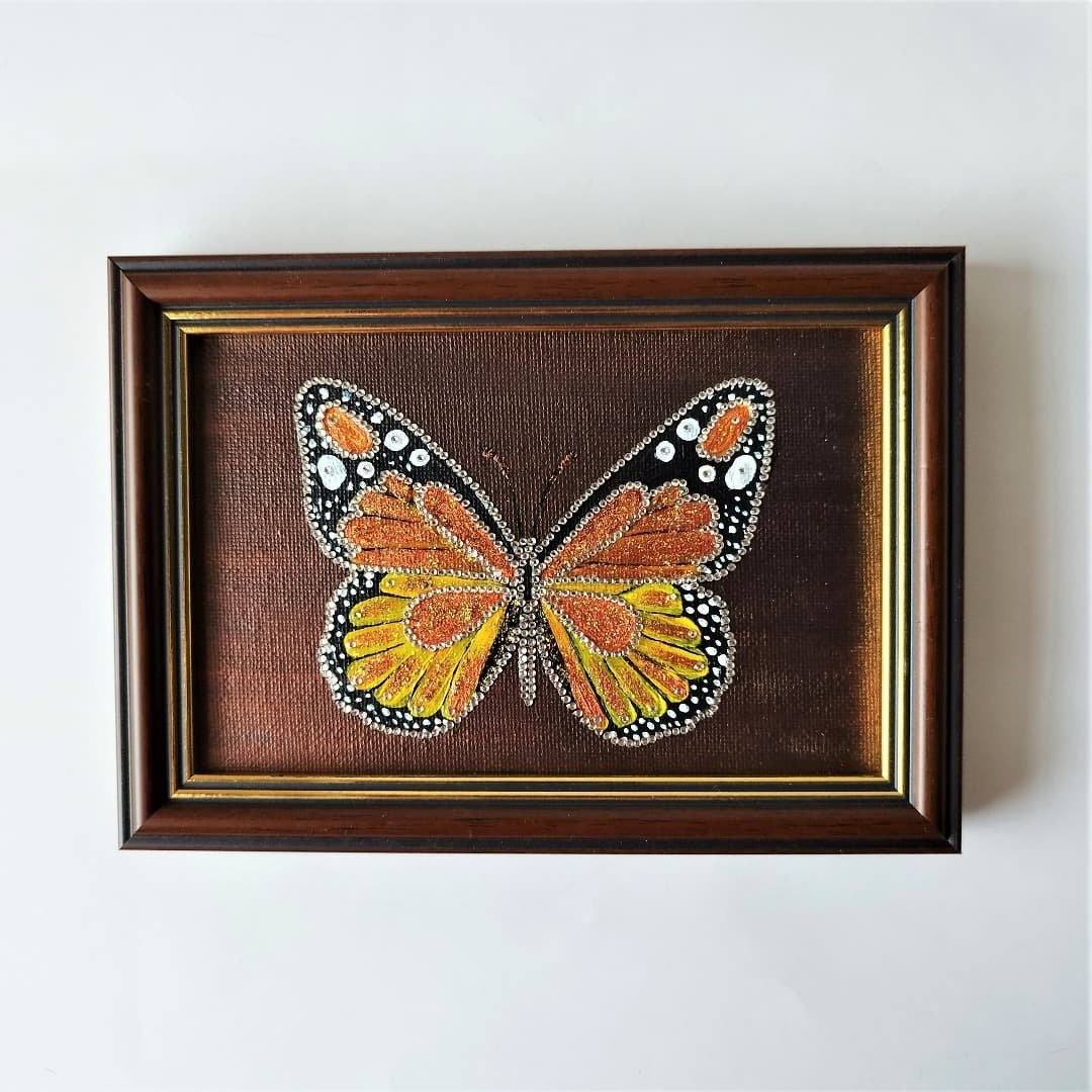 Butterfly Painting with Crystals Insect Art Wall Decoration with Rhinestones - 墙贴/壁贴 - 压克力 多色
