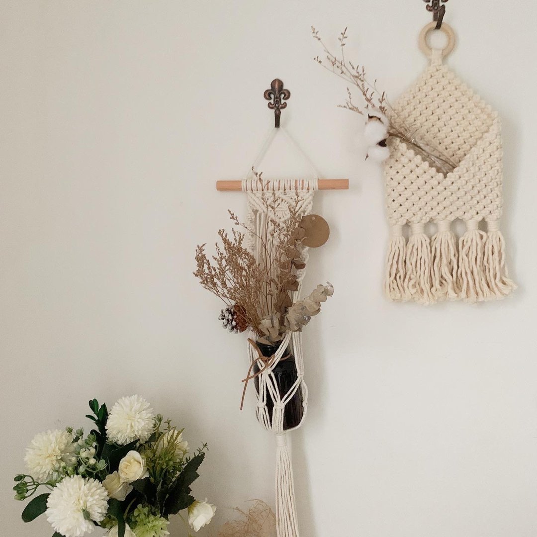 Macrame 森林 原木 编织 植物 干燥花 吊篮 吊饰 - 摆饰 - 棉．麻 白色