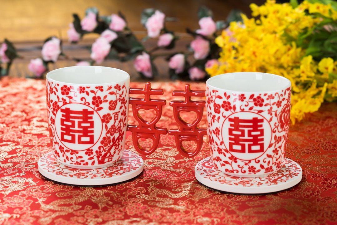 喜把杯+杯垫双入组/结婚/喜庆/百年好合/婚礼首选/祝福新人/新婚 - 其他杯子 - 瓷 
